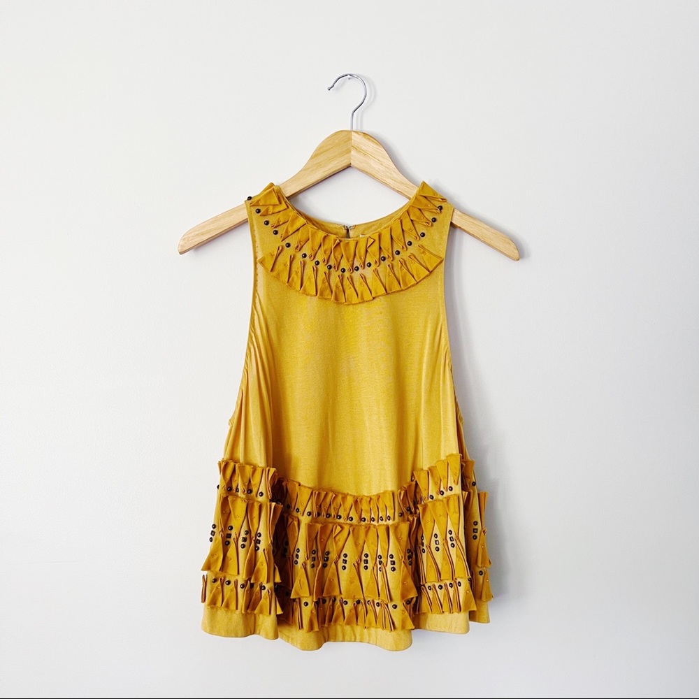 Phillip Lim Mustard Yellow Textured Swing Crop Tank